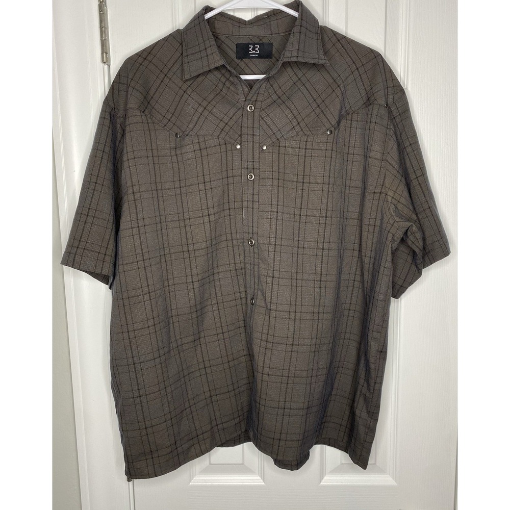 3.3 Field Trip Men's Short Sleeve Collared Button‎ Front Shirt Brown Size Medium